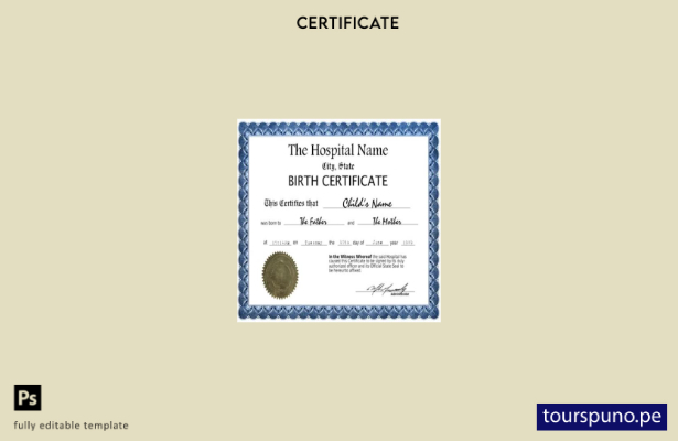 listo para imprimir Plantilla de certificado de nacimiento dada por el hospital